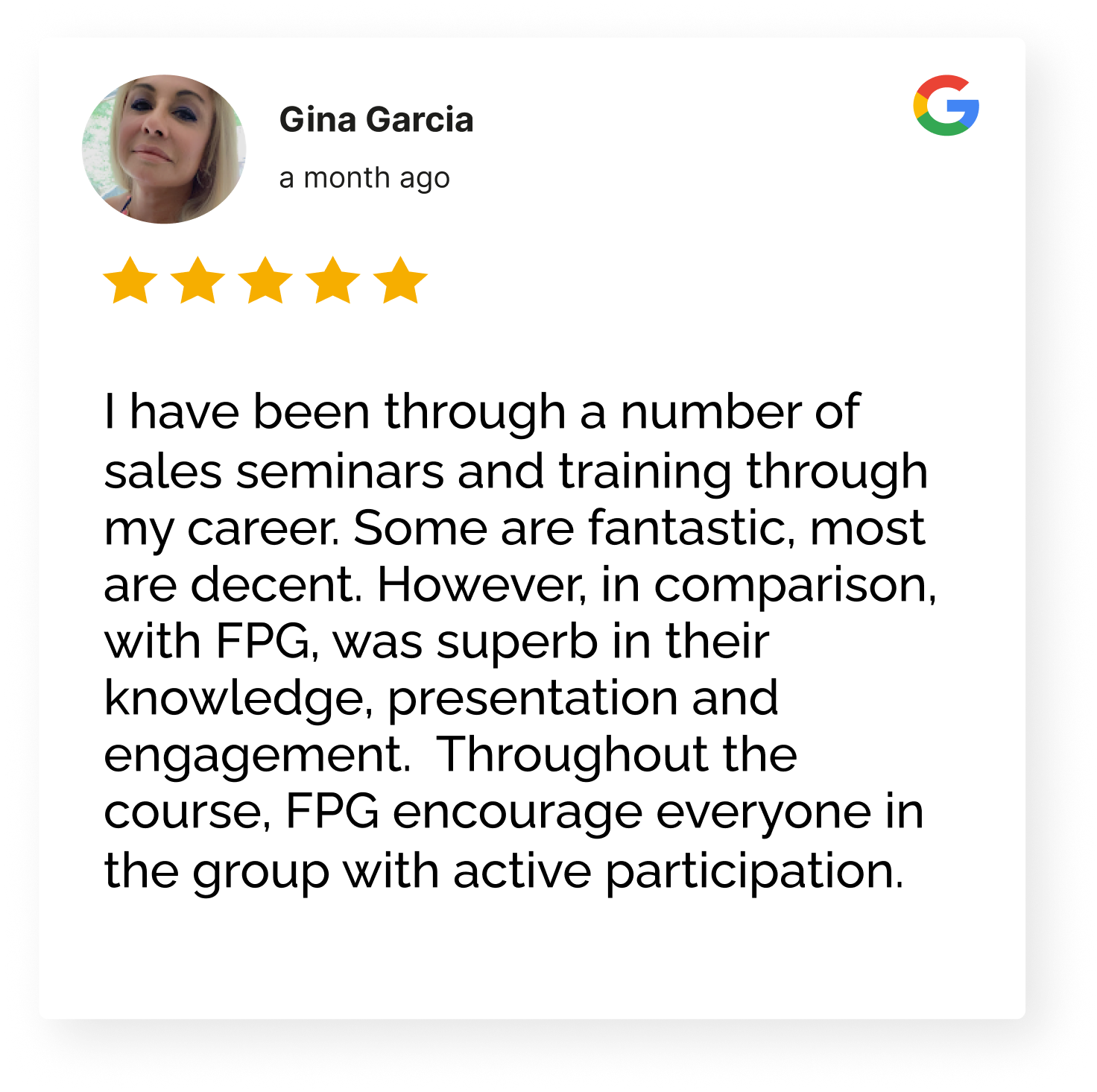 FPG sales training customer review