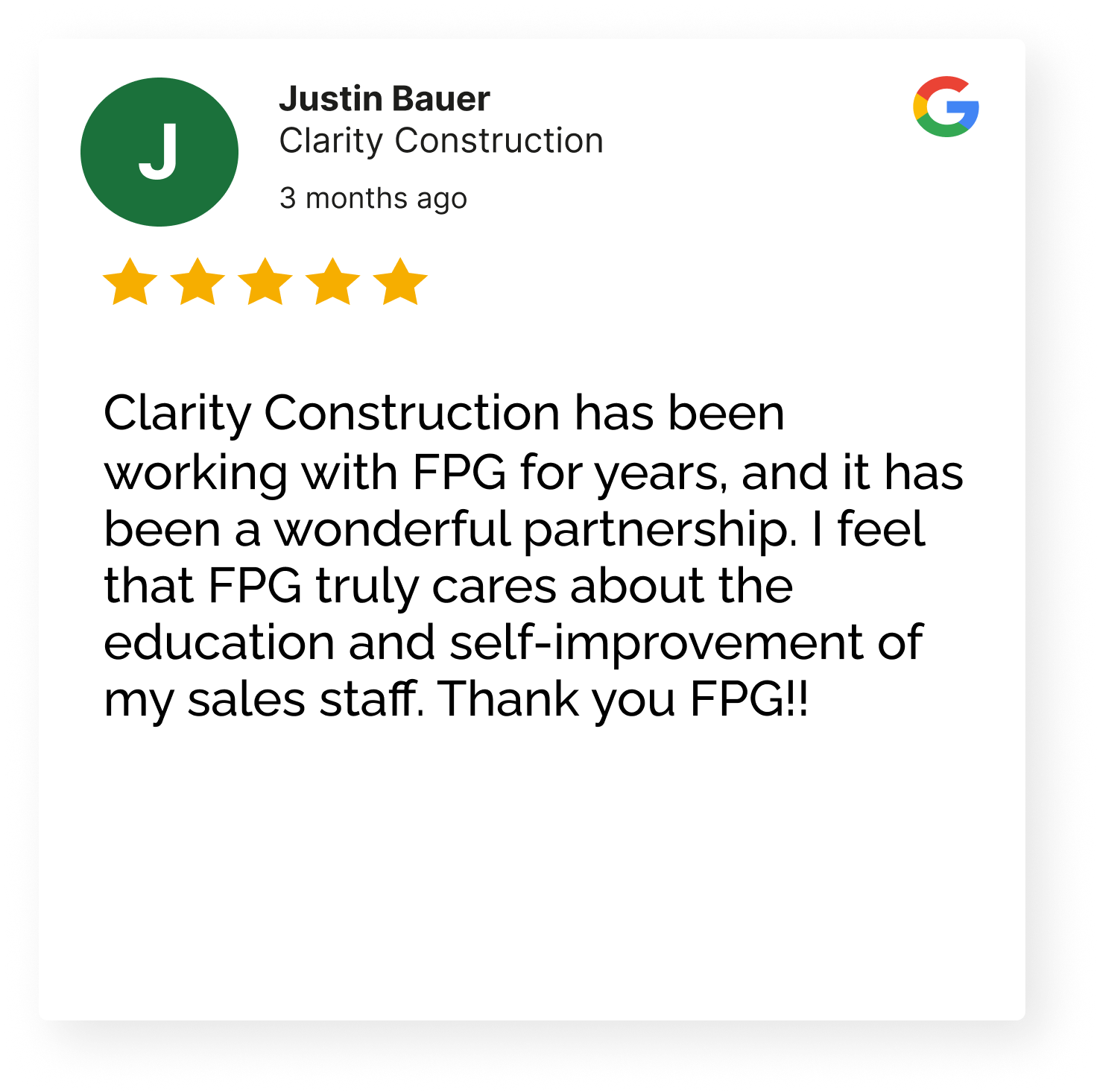 FPG sales training customer review